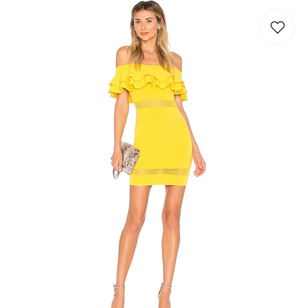 Revolve Ruffle Off Shoulder Yellow Knit Dress XS